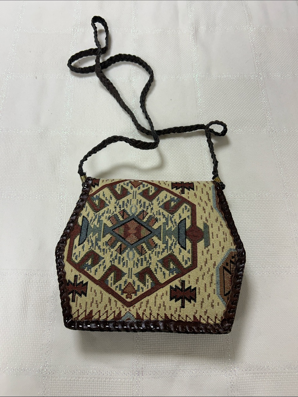 Boho Woven Tribal tapestry Crossbody Bag in Brown and Multicolor image 2